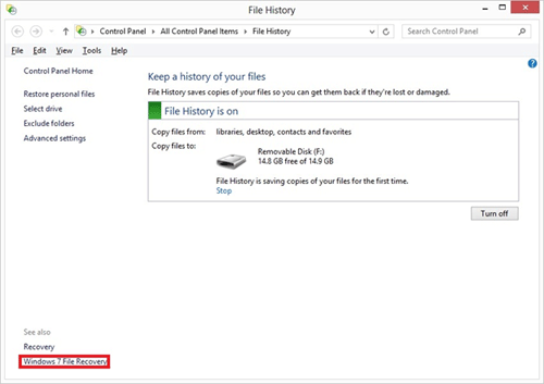 Windows 8 File History Settings